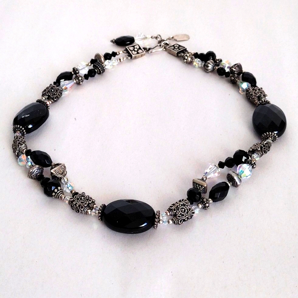 Tres Jolie Sterling Silver Crystal Gemstone Double Strand Beaded Necklace